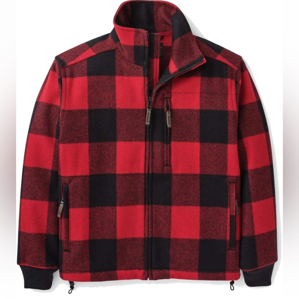 Filson Wool Red & Black Buffalo Plaid Mackinaw Field Jacket